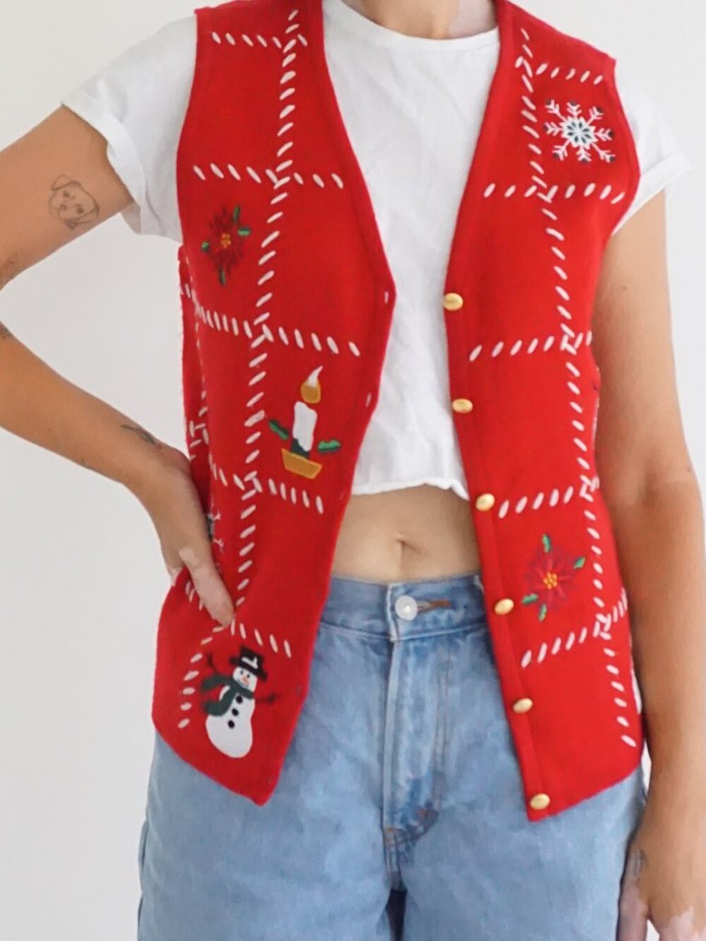 Vintage Croft & Barrow Red Snowman Snowflake Candy Cane Ugly Christmas Vest M
